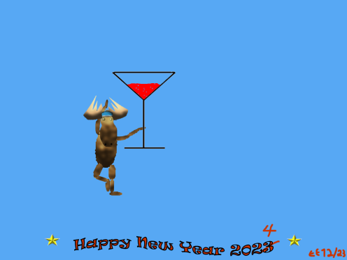 New Year's Card for 2024: An Elk cheering with a glass of bubbly liquid